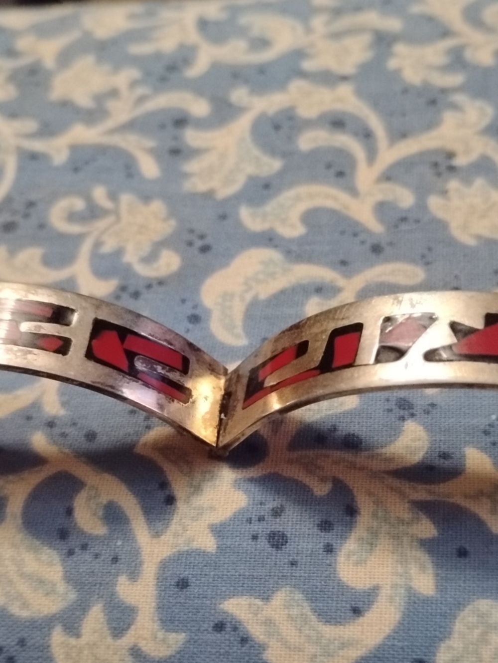 Silver-Tone Red Inlay Women’s Cuff Bracelet